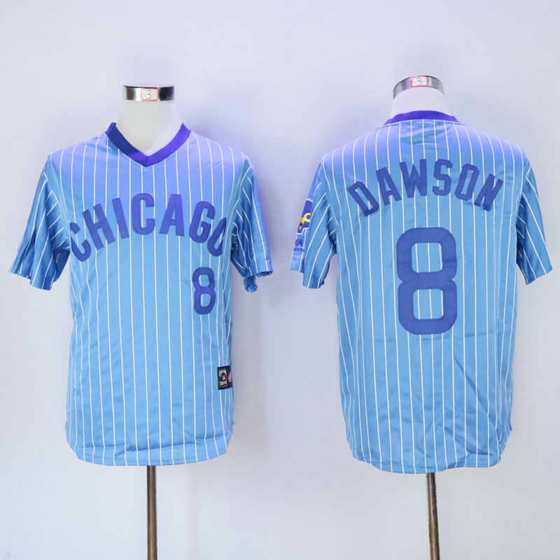 Men Chicago Cubs #8 Dawson Blue Stripe Throwback MLB Jerseys